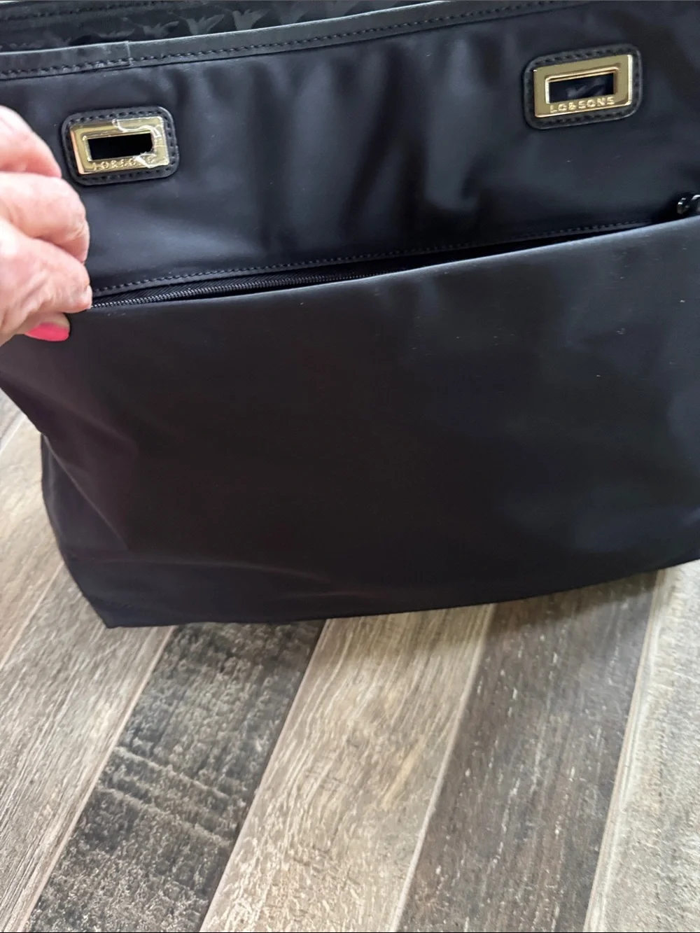 Lo & Sons Black Nylon Tote with Gold Hardware Accents